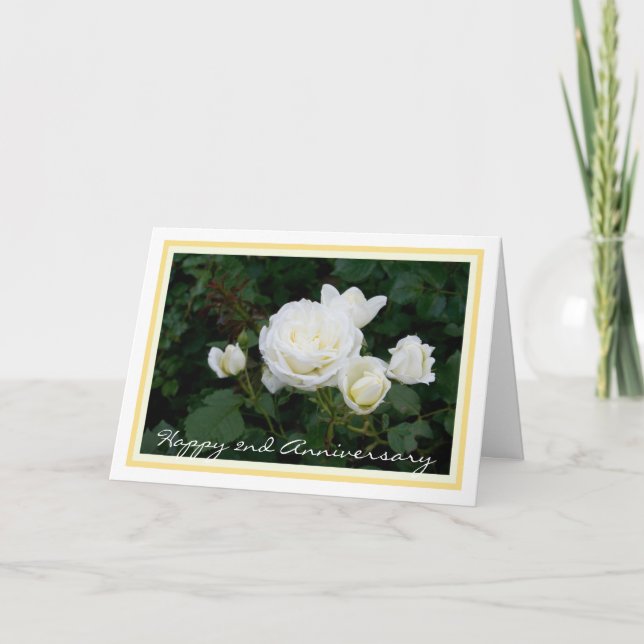 Happy Second Wedding Anniversary, w/ White Roses Card (Front)