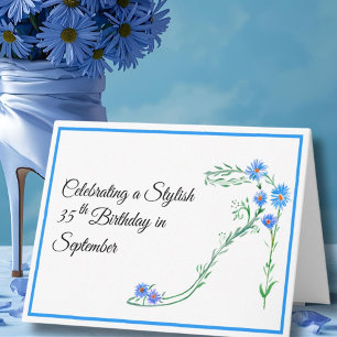 Happy September 35th Birthday Blue Aster Flowers Card
