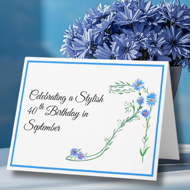 Happy September 40th Birthday Blue Aster Flowers Card (Creator Uploaded)