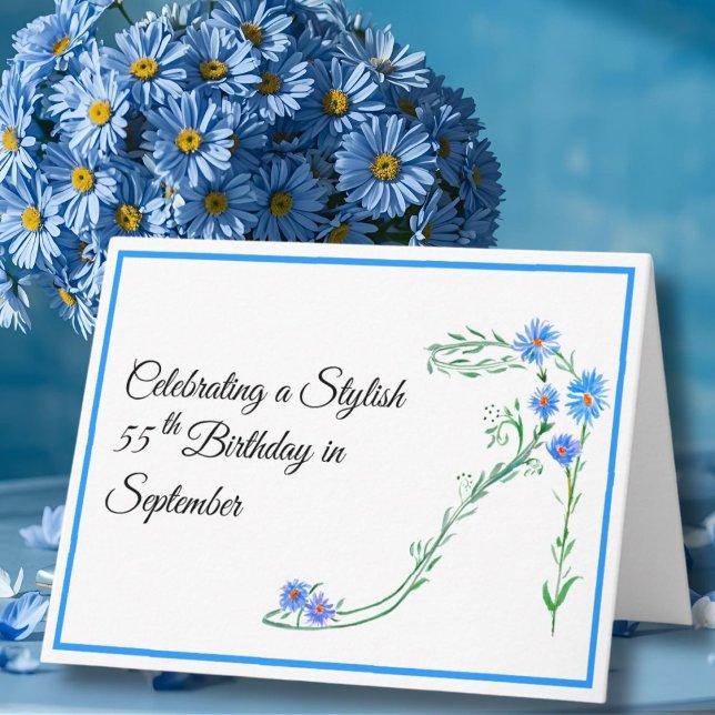 Happy September 55th Birthday Blue Aster Flowers Card (Creator Uploaded)