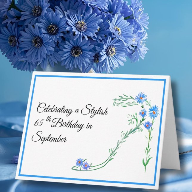 Happy September 65th Birthday Blue Aster Flowers Card (Creator Uploaded)