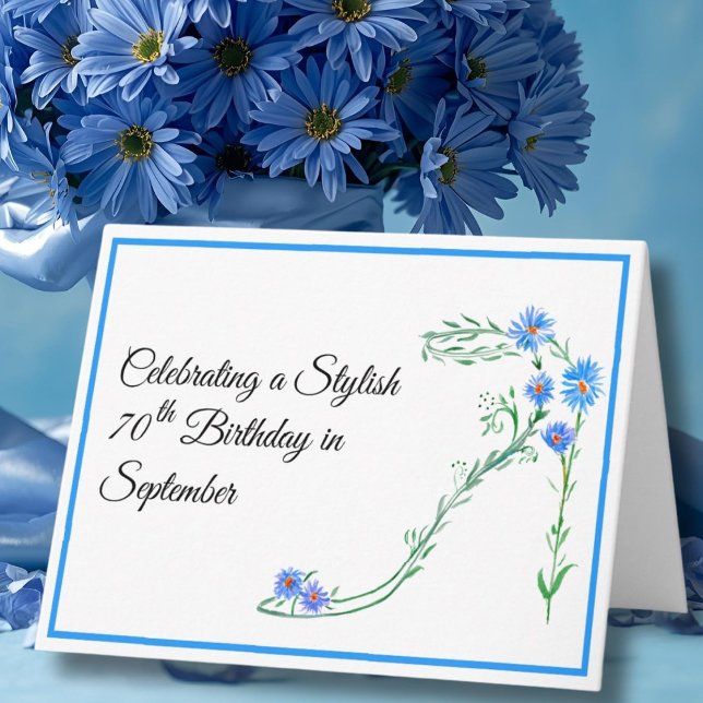 Happy September 70th Birthday Blue Aster Flowers Card (Creator Uploaded)