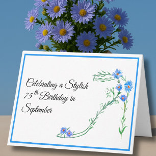 Happy September 75th Birthday Blue Aster Flowers Card