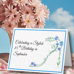 Happy September 85th Birthday Blue Aster Flowers Card