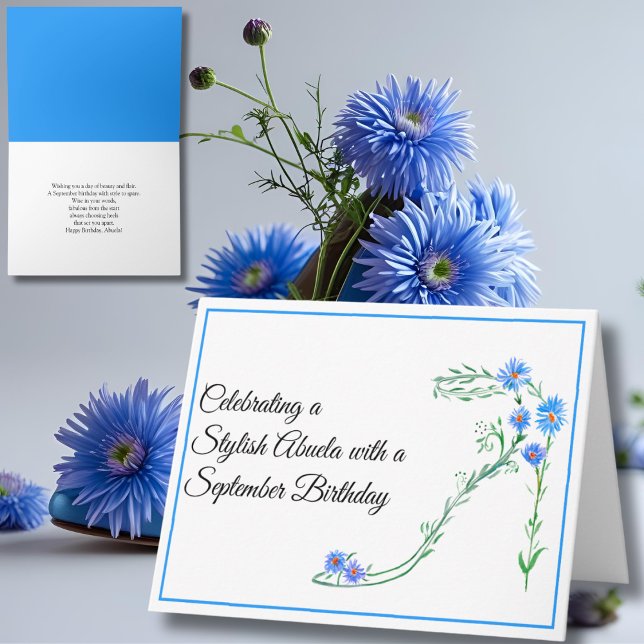 Happy September Birthday Abuela Blue Asters Flower Card (Creator Uploaded)