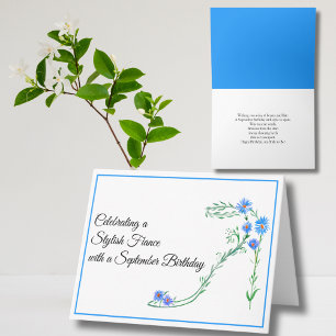 Happy September Birthday Fiance Blue Aster Flowers Card