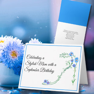 Happy September Birthday Mum Blue Asters Flowers Card