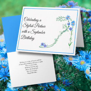 Happy September Birthday Partner Blue Asters  Card