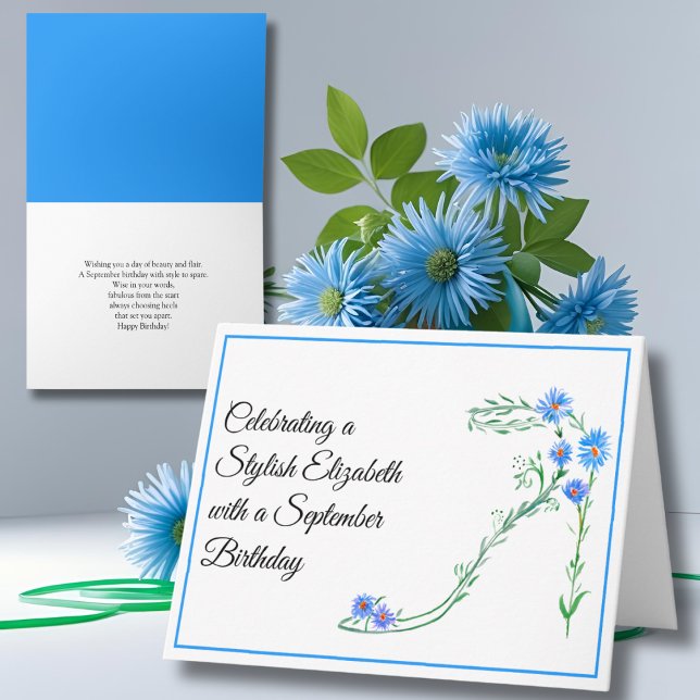 Happy September Birthday Personalised Blue Asters  Card (Creator Uploaded)