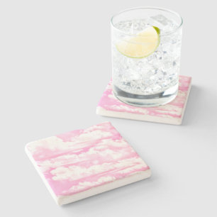 Happy Serene Pink Clouds decor Stone Coaster