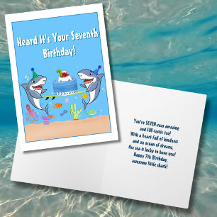 Happy Seventh Birthday Sharks with Cake card