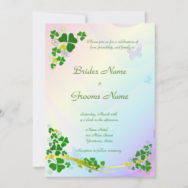 Happy Shamrock Wedding Invitation (Front)