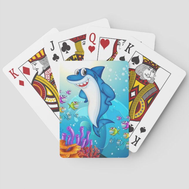 Happy Shark Cartoon-23685 Playing Cards (Back)