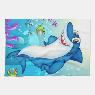 Happy Shark Cartoon-23685 Tea Towel