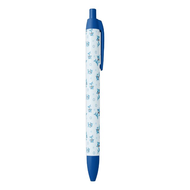 Happy Shark Family patterned Blue Black Ink Pen (Bottom (Vertical))