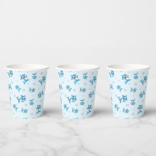 Happy Shark Family patterned Blue Paper Cups