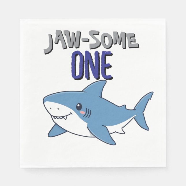 Happy Shark Jaw-some One 1st birthday Napkin (Front)