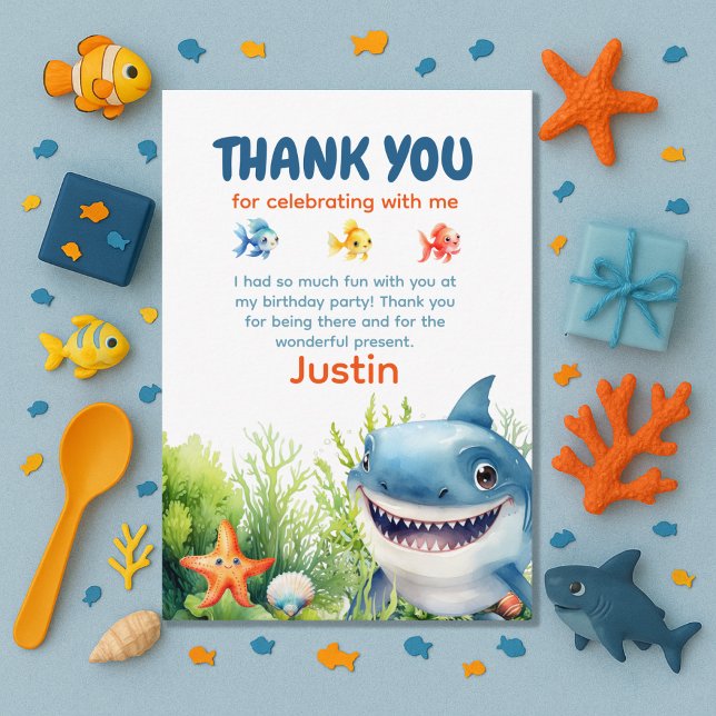 Happy Shark Under the Sea Birthday Thank You (Happy Shark Under the Sea birthday party thank you card)