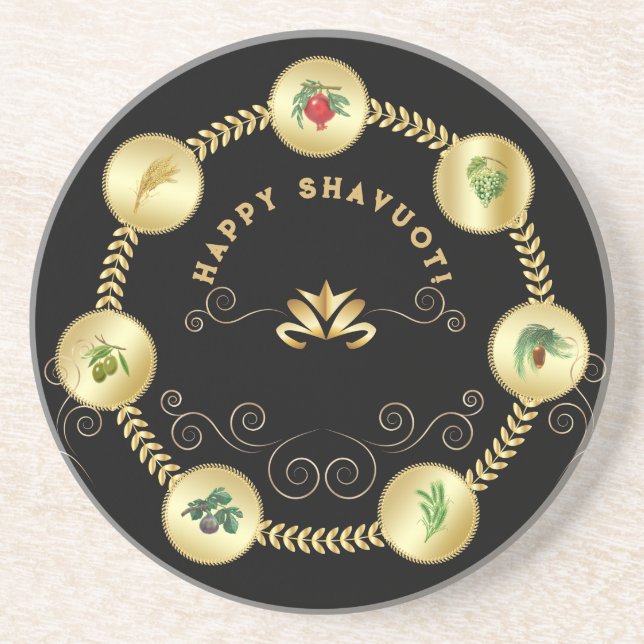 Happy SHAVUOT decorative ornament seven species Coaster (Front)