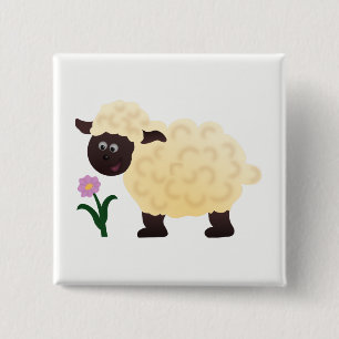 Happy Sheep 15 Cm Square Badge