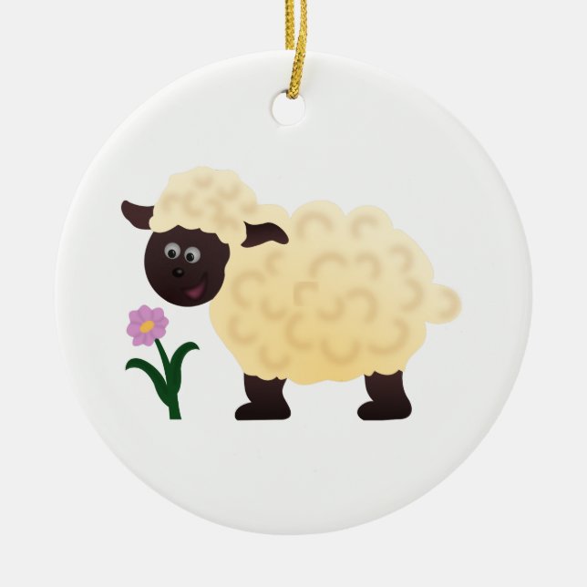 Happy Sheep Ceramic Tree Decoration (Front)