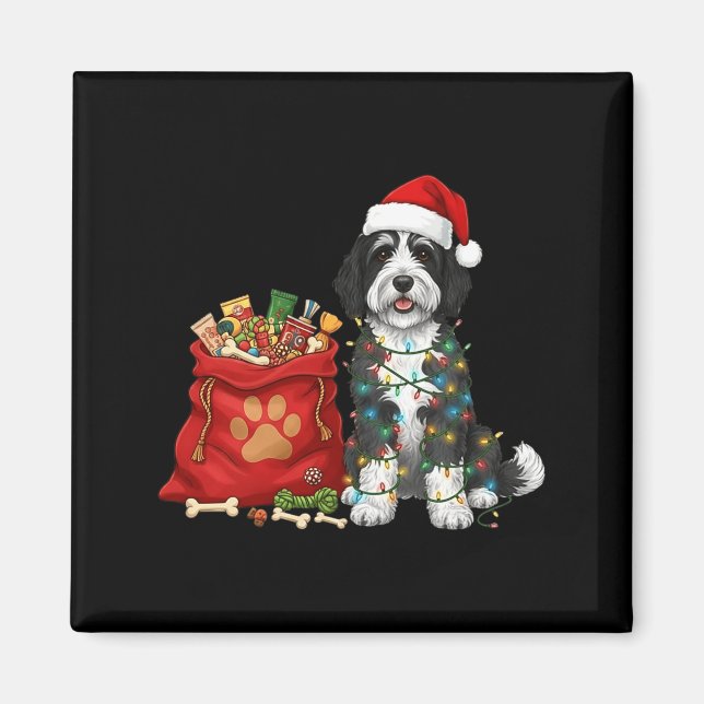 Happy Sheepadoodle Christmas Lights Dog Mom Sheepa Magnet (Front)