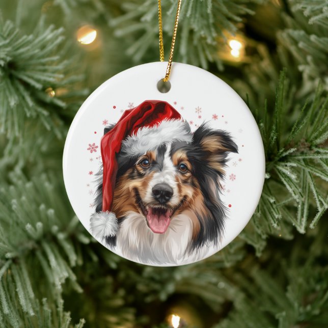 Happy Sheltie Dog Christmas Personalized Ceramic Tree Decoration (Tree)