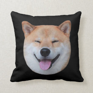 Happy shiba inu face   Smiling dog gift Cushion
