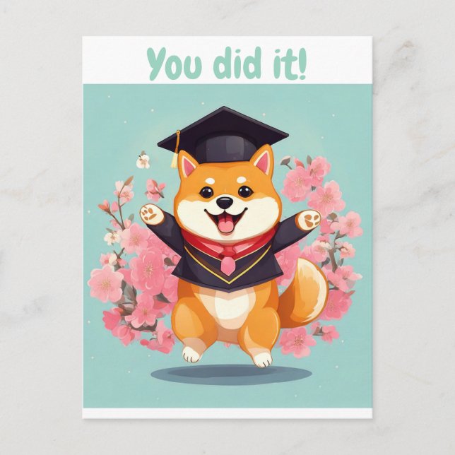 happy shiba inu graduating - graduation card (Front)