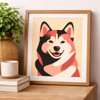 Happy Siberian Husky Minimalist Geometric Art
