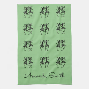 Happy Silhouette Dancers Green Tea Towel
