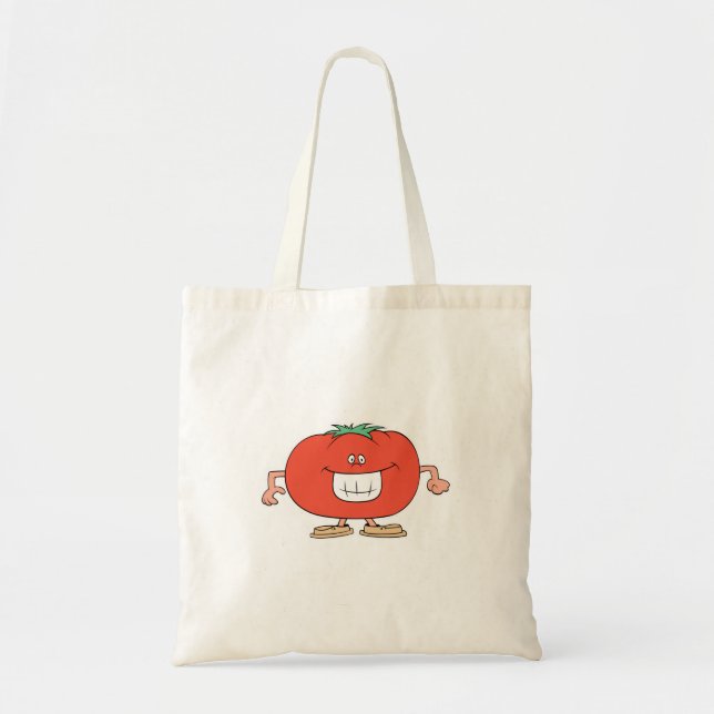 happy silly tomato cartoon tote bag (Front)