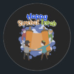 Happy Simchat Torah, Simhat Torah, Jewish Holiday Classic Round Sticker<br><div class="desc">Simchat Torah ( Happy Hanukkah) Shana Tova Umetuka - A Good and Sweet Year! The ideal design for Rosh Hashanah - The Jewish New Year! Happy New Year! Shalom! Mazel Tov and Lechaim! Let's celebrate! Shana Tova (or Shanah Tovah)! Perfect design to wear on Rosh Hashanah! The ideal gift for...</div>