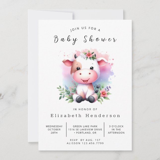  Happy Simple Cow Baby Shower Invitation (Front)