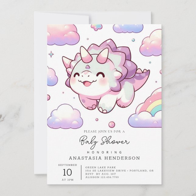 Happy Simple Dinosaur Baby Shower Invitation (Front)