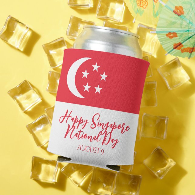 Happy Singapore National Day Singapore Flag Can Cooler (In Situ Summer)