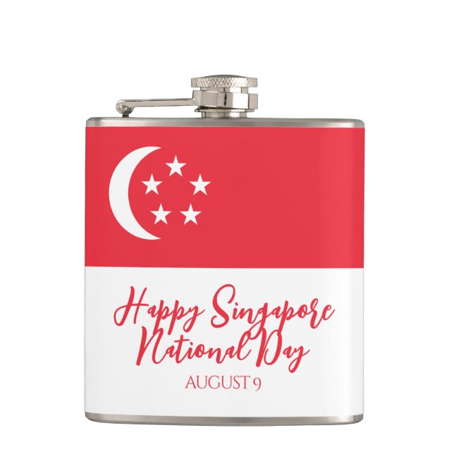 Happy Singapore National Day Singapore Flag Hip Flask (Front)