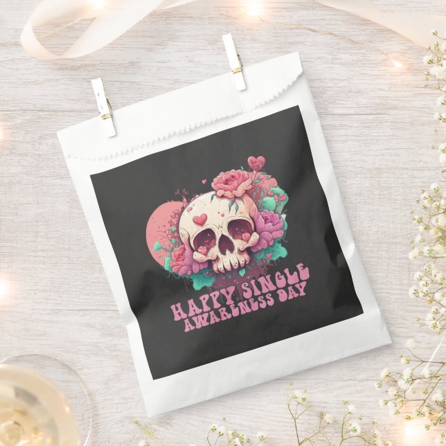 Happy Single Awareness Day Valentines Skull Favour Bags (Clipped)