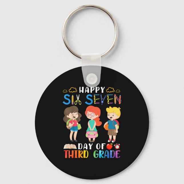 Happy Six Seven Day Of Third Grade Student Back To Key Ring (Front)