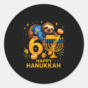 Happy Six Seven Hanukkah Funny Meme Menorah Sloth  Classic Round Sticker