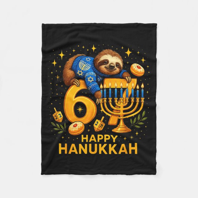 Happy Six Seven Hanukkah Funny Meme Menorah Sloth  Fleece Blanket (Front)