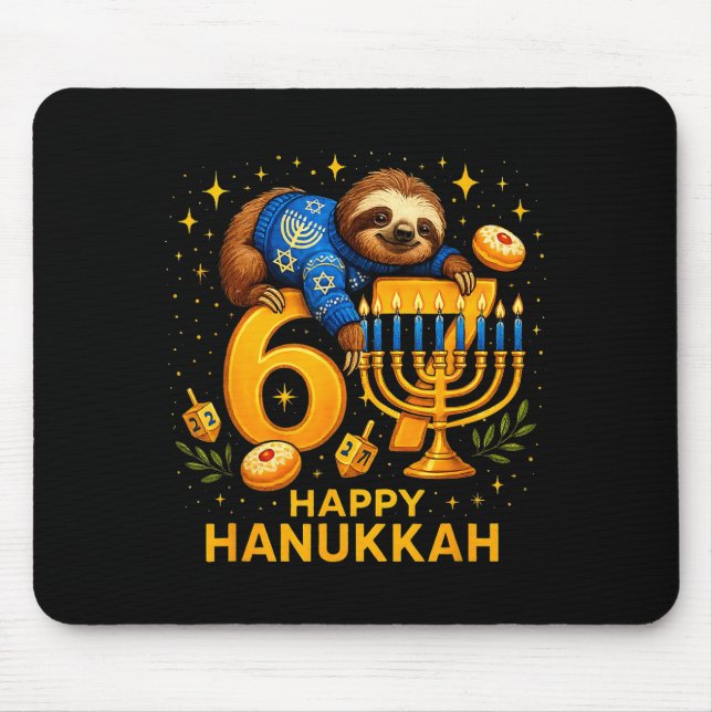 Happy Six Seven Hanukkah Funny Meme Menorah Sloth  Mouse Pad (Front)