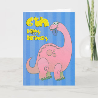 Happy Sixth Birthday Pink Dinosaur Card