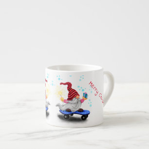 Happy Skater Gnome with Gifts and Sparkler - Funny Espresso Cup