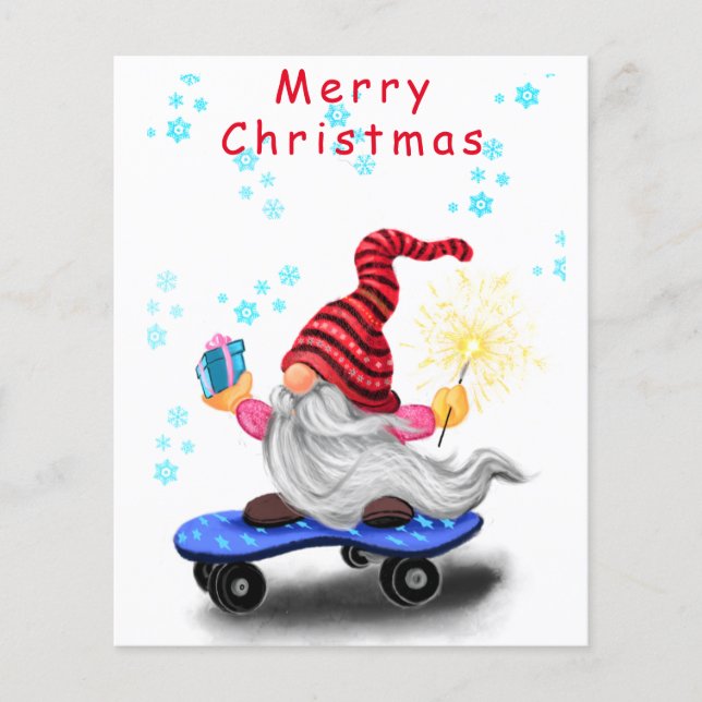 Happy Skater Gnome with Gifts and Sparkler - Funny Flyer (Front)