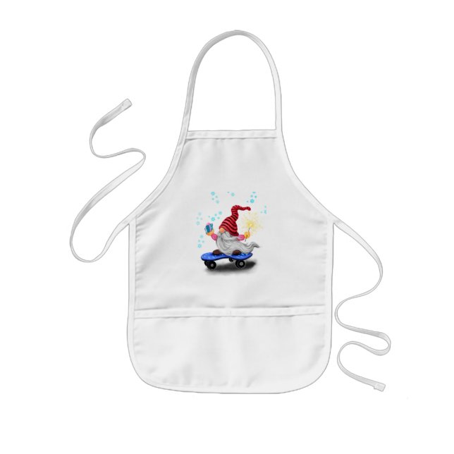 Happy Skater Gnome with Gifts and Sparkler - Funny Kids Apron (Front)
