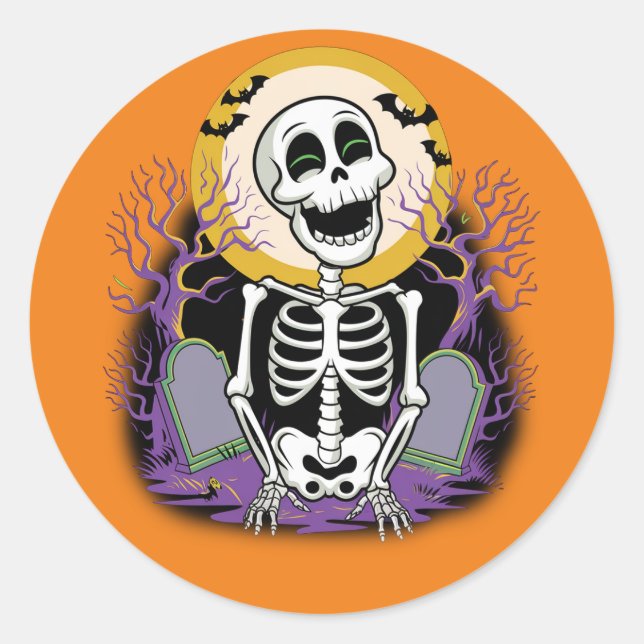 Happy Skeleton Halloween Graveyard Sticker (Front)