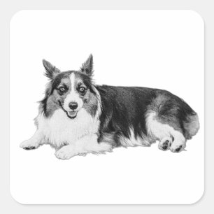 Happy Sketch Pup Square Sticker