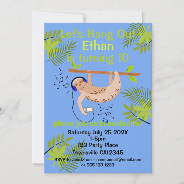 Happy Sloth Invitation (Front)