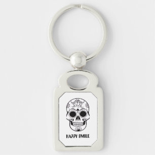 Happy Smile Skull – Floral Skull Art Keychain